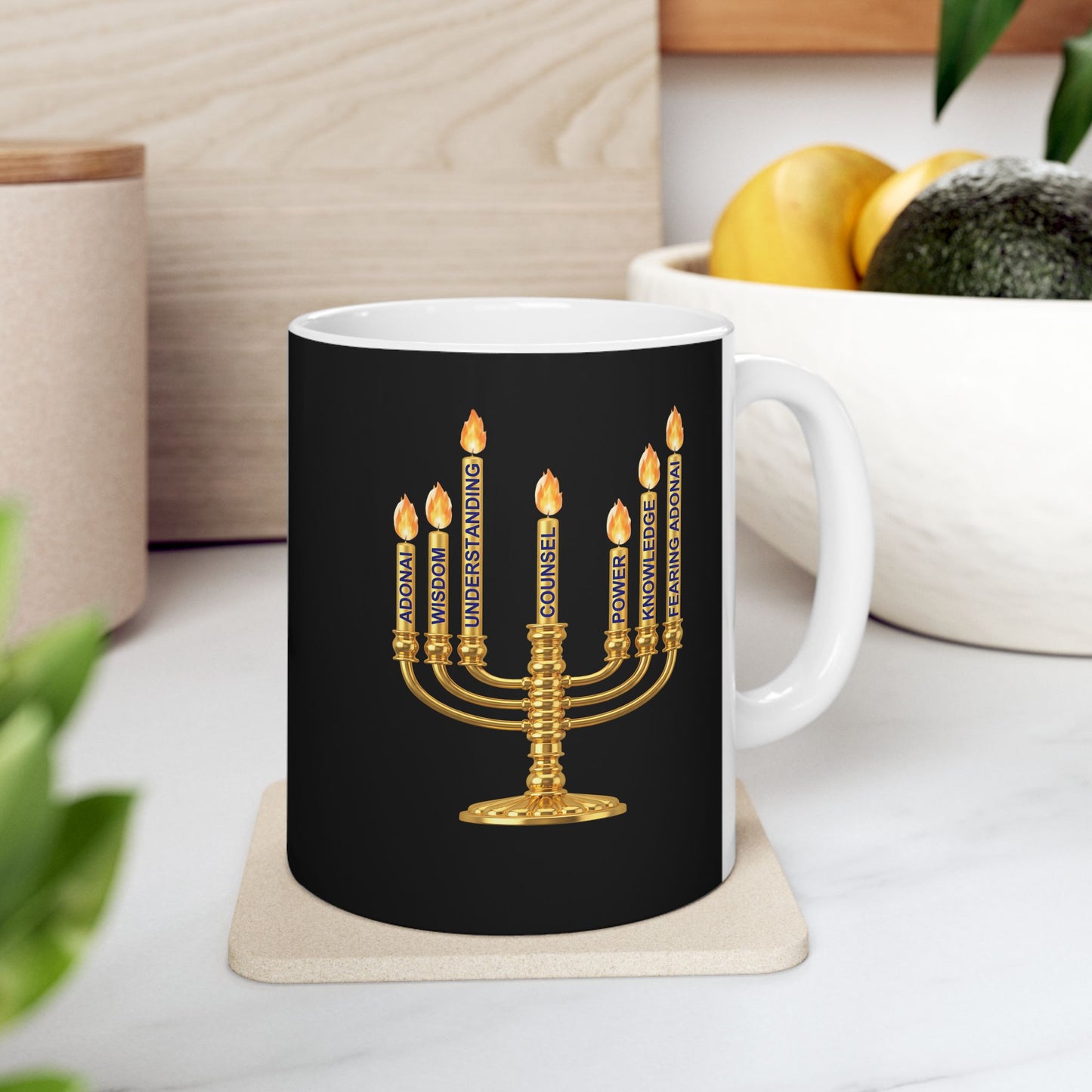 Ceramic Faith Inspired Mug — Metallic Gold Menorah Design (11oz, 15oz)