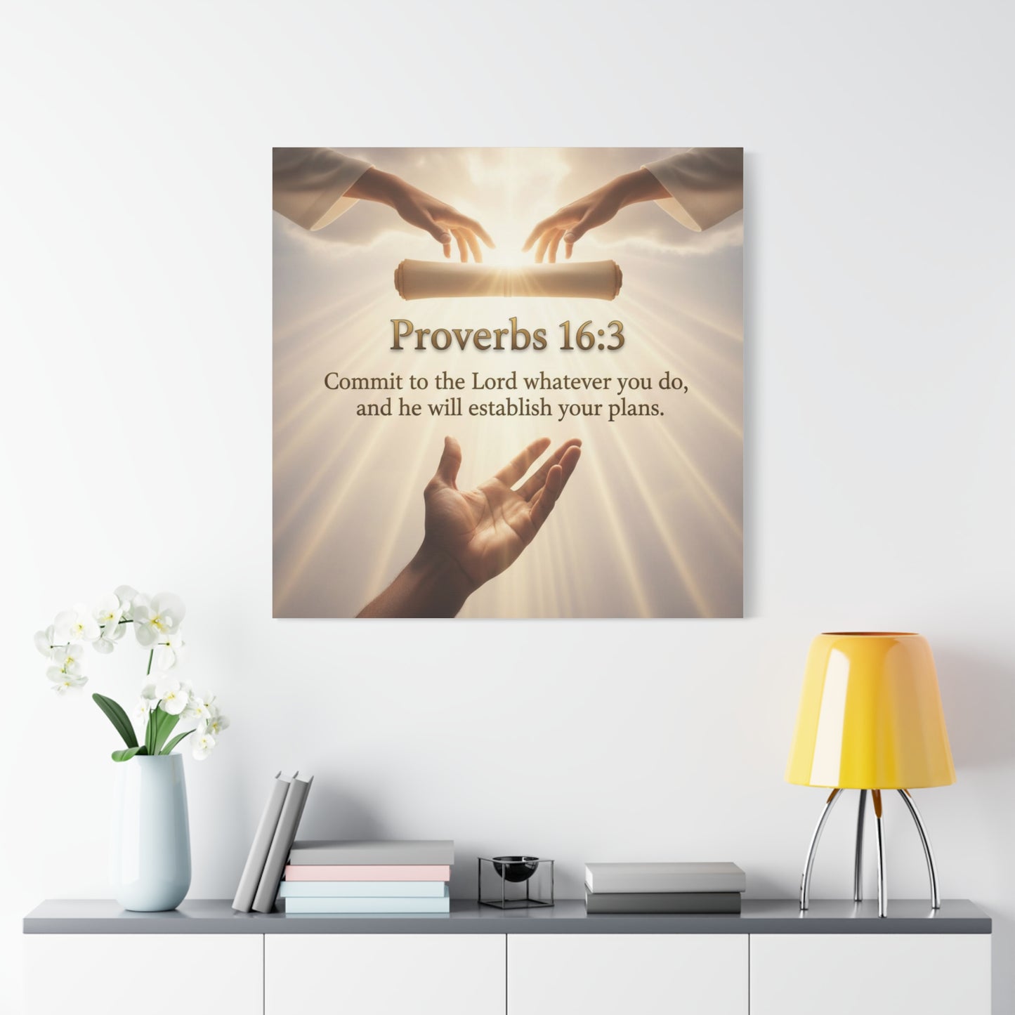 Proverbs 16:3 Canvas Print — "Commit to the Lord" Christian Wall Art, Motivational Faith Gift