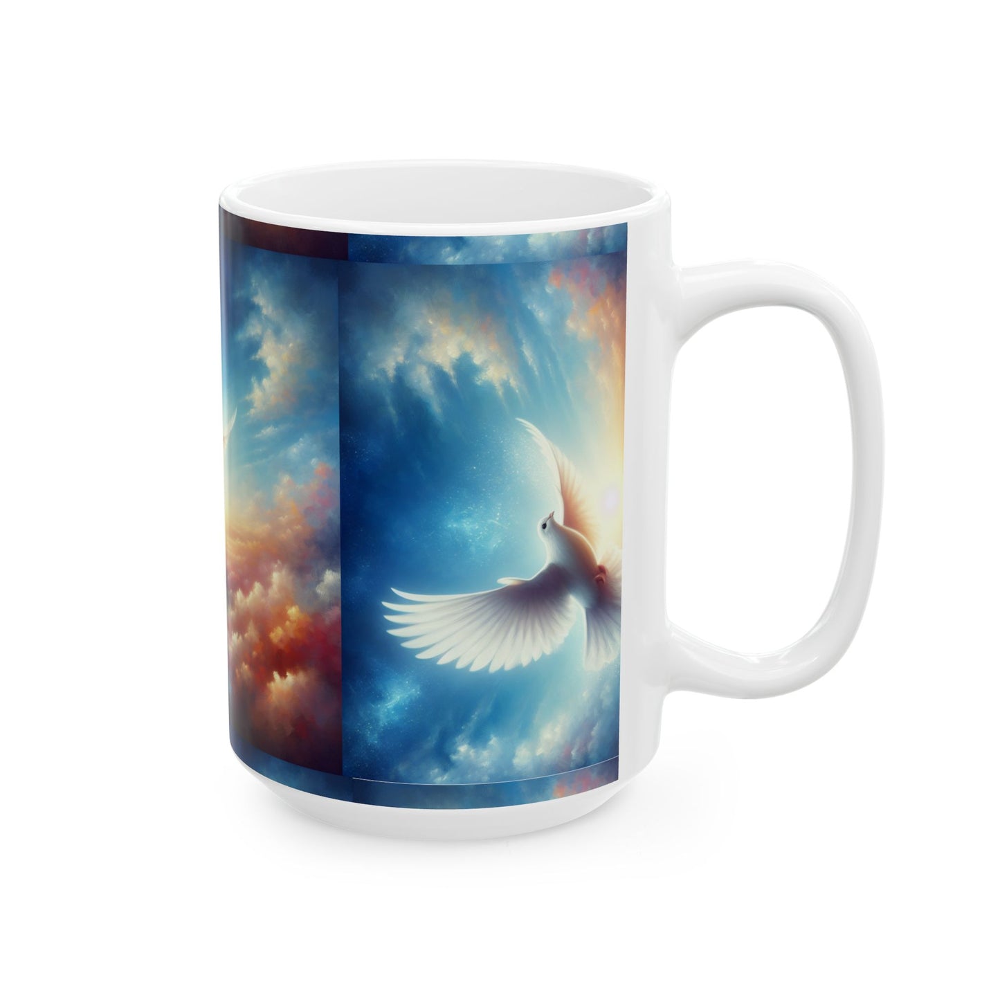 Dove in Sunrise Ceramic Mug — Inspirational Peace Coffee Cup (11oz & 15oz)