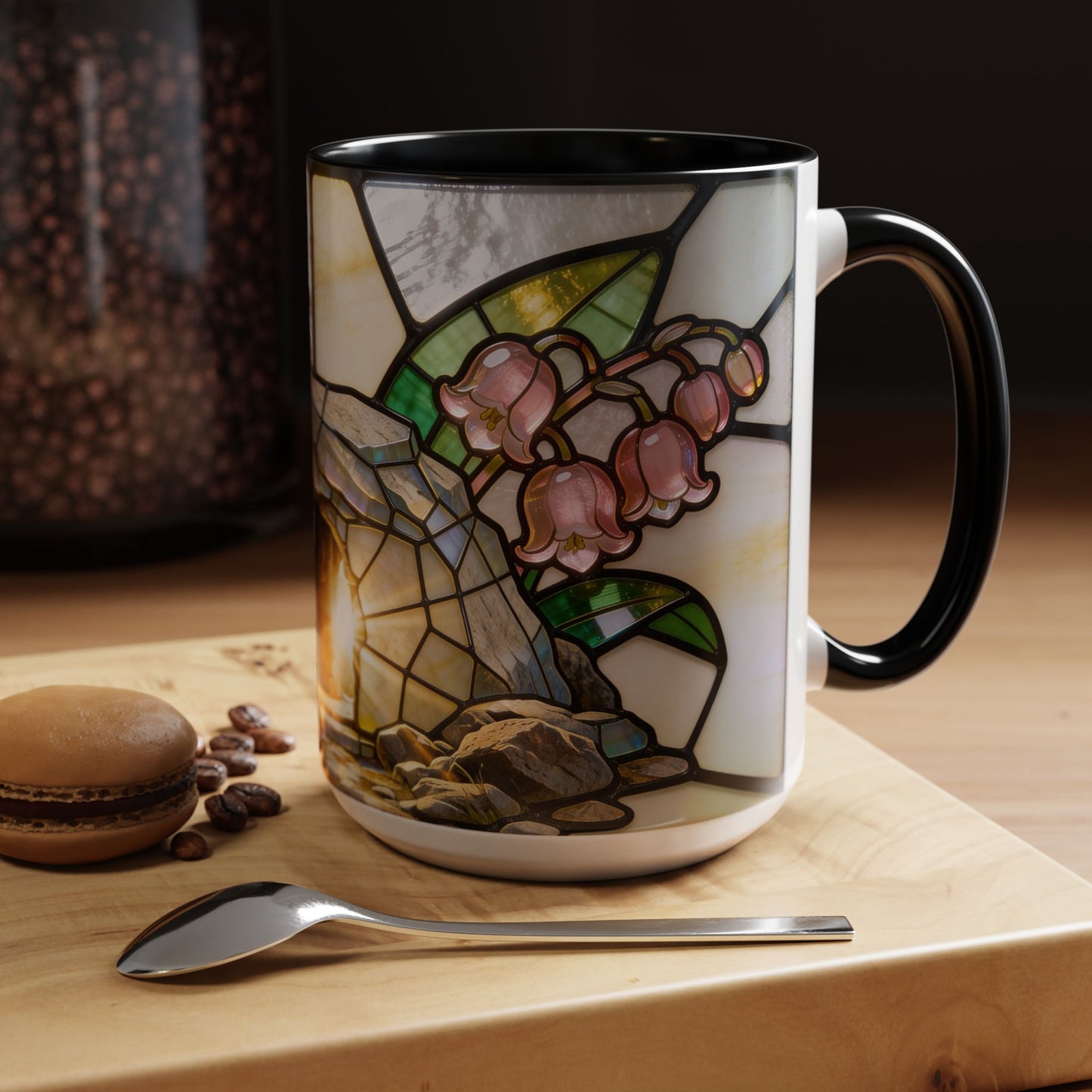 Stained Glass Garden Accent Mug – Floral Lily of the Valley Sunrise 11/15oz