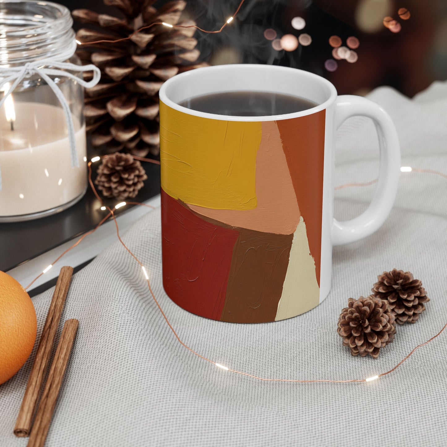 Abstract Earth Tones Mug — Modern Boho Ceramic Coffee Cup (11oz, 15oz)