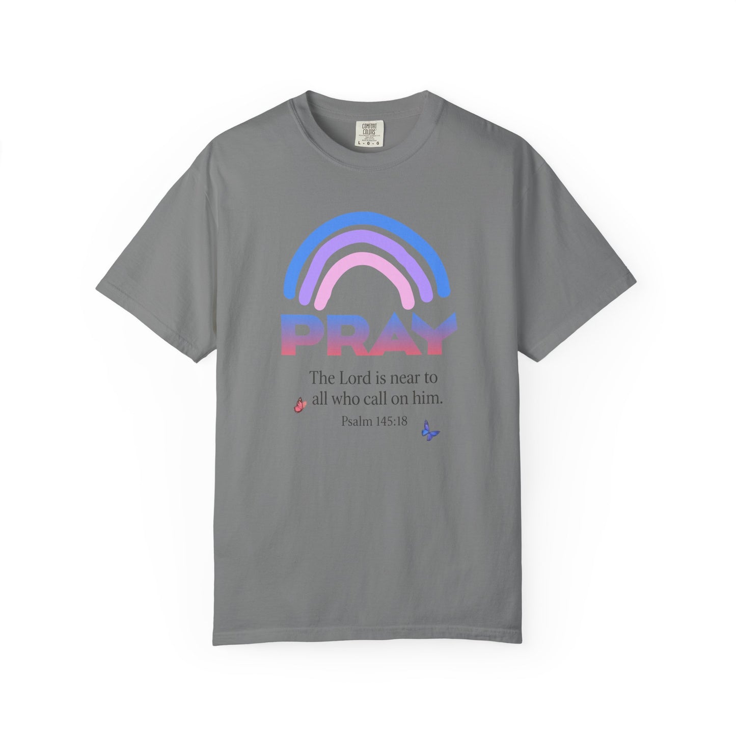 Prayer Rainbow T-Shirt — "PRAY" Psalm 145:18 Inspirational Christian Tee