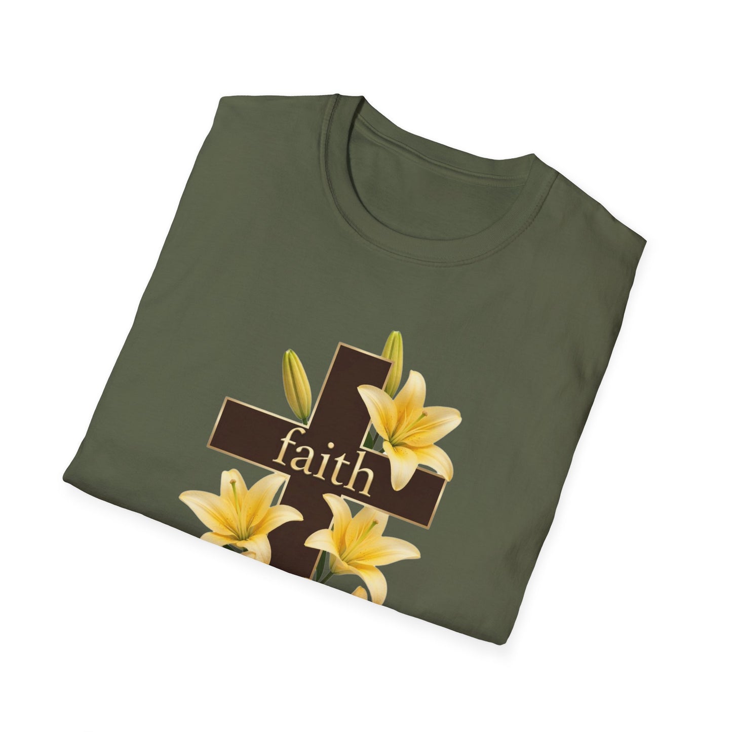Faith Cross T‑Shirt with Yellow Lilies — Inspirational Christian Easter Tee