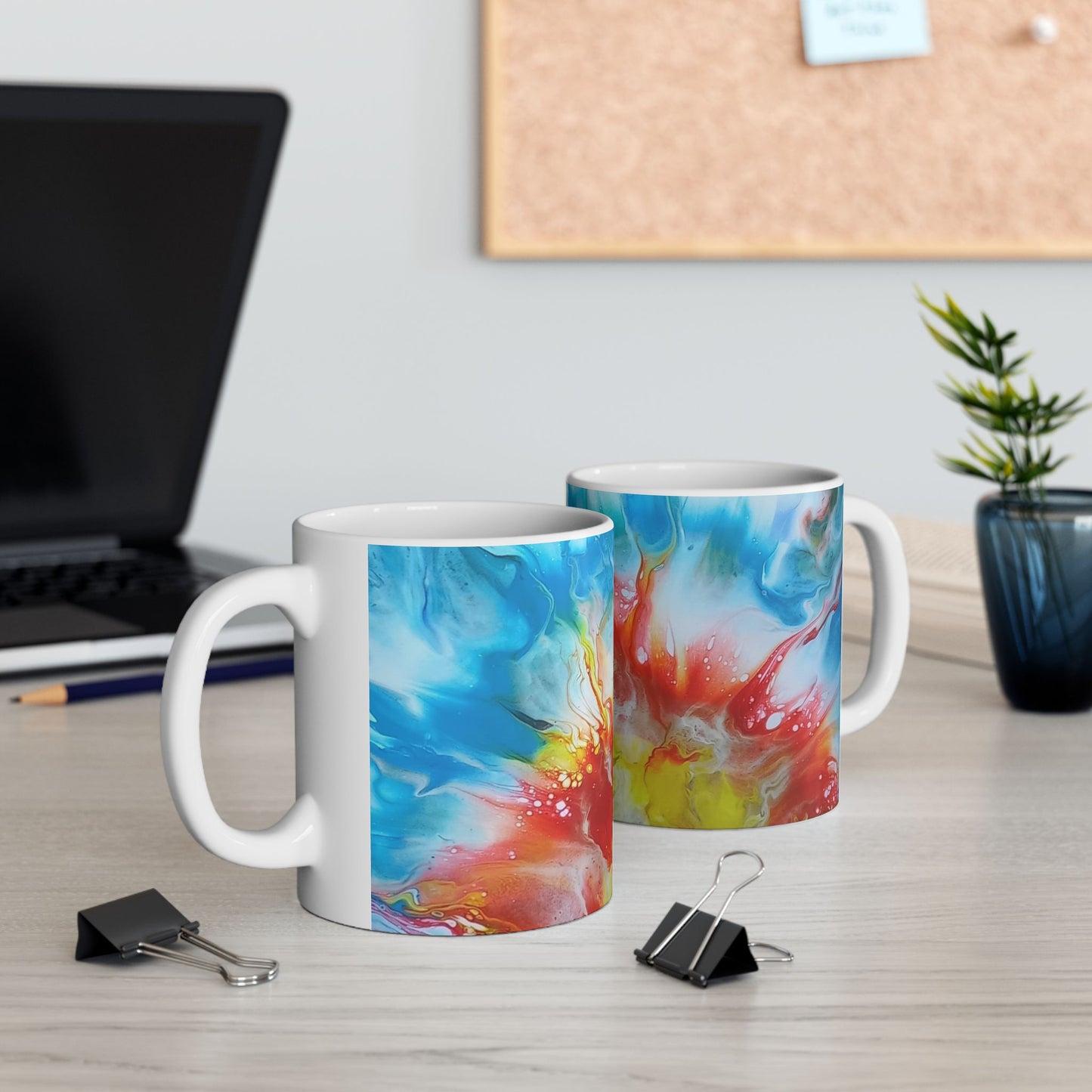 "The First Sunset" -  Earth Ceramic Mug - Acrylic Pouring Art Coffee Cup, 11oz, 15oz