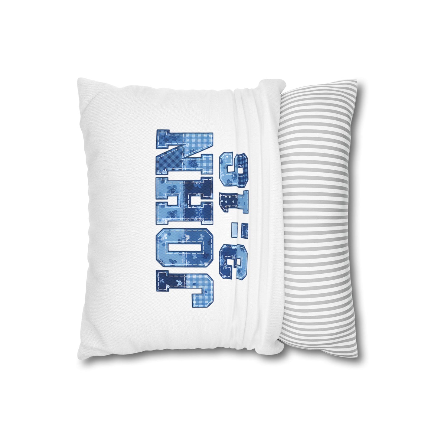 John 3:16 blue patterned scripture throw pillow
