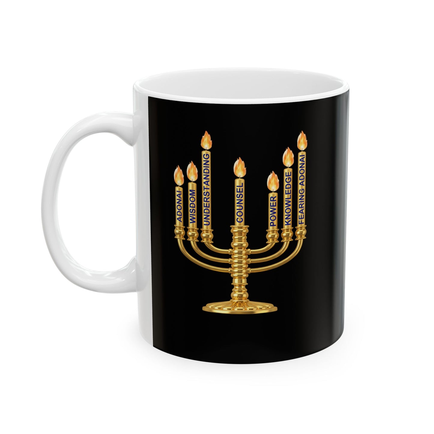 Ceramic Faith Inspired Mug — Metallic Gold Menorah Design (11oz, 15oz)