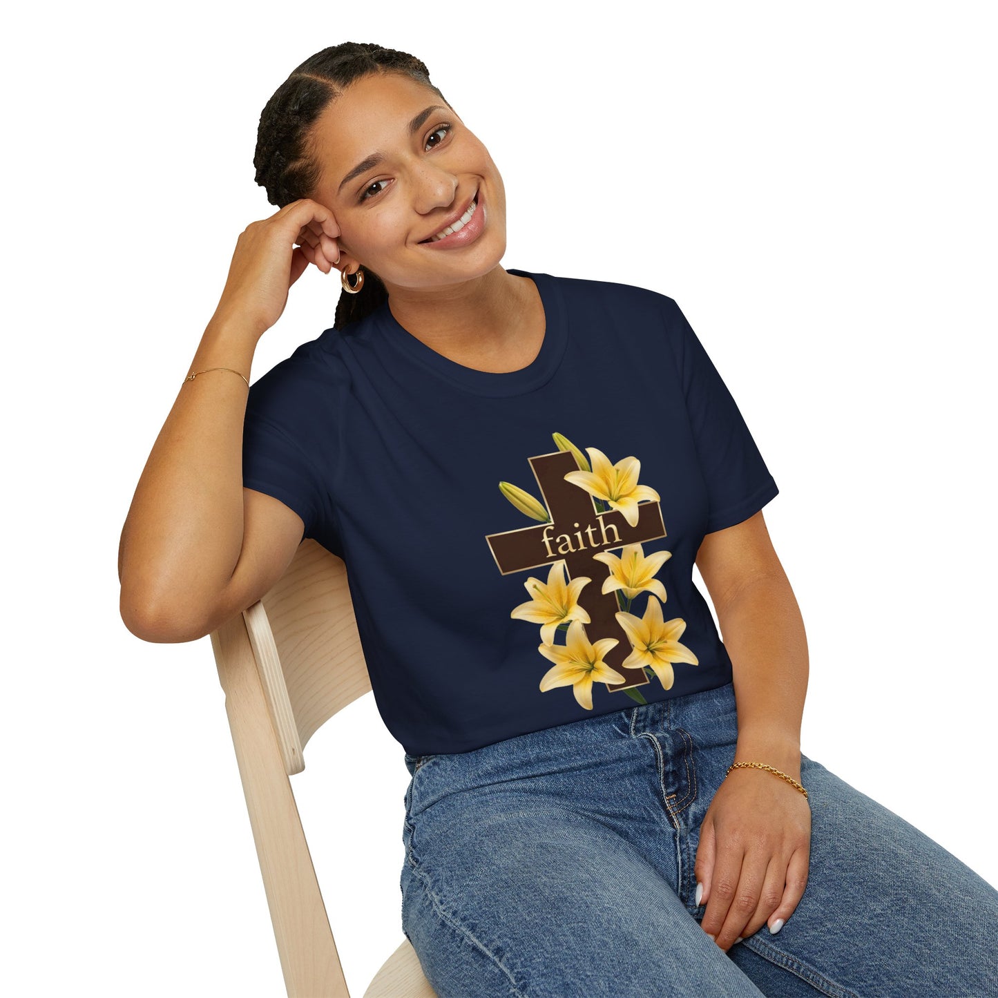 Faith Cross T‑Shirt with Yellow Lilies — Inspirational Christian Easter Tee