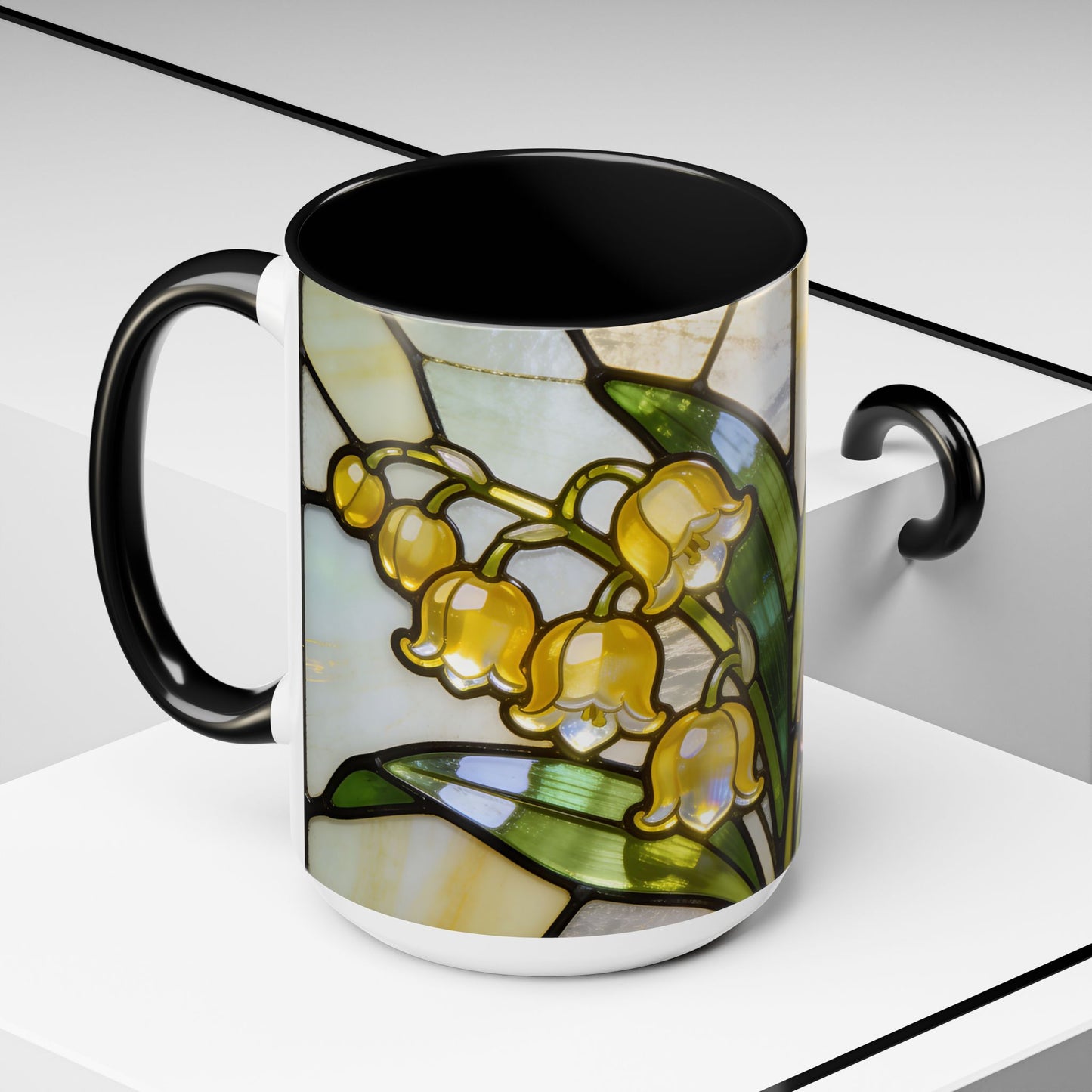Stained Glass Lily of the Valley Accent Coffee Mug — Floral 11/15oz Gift