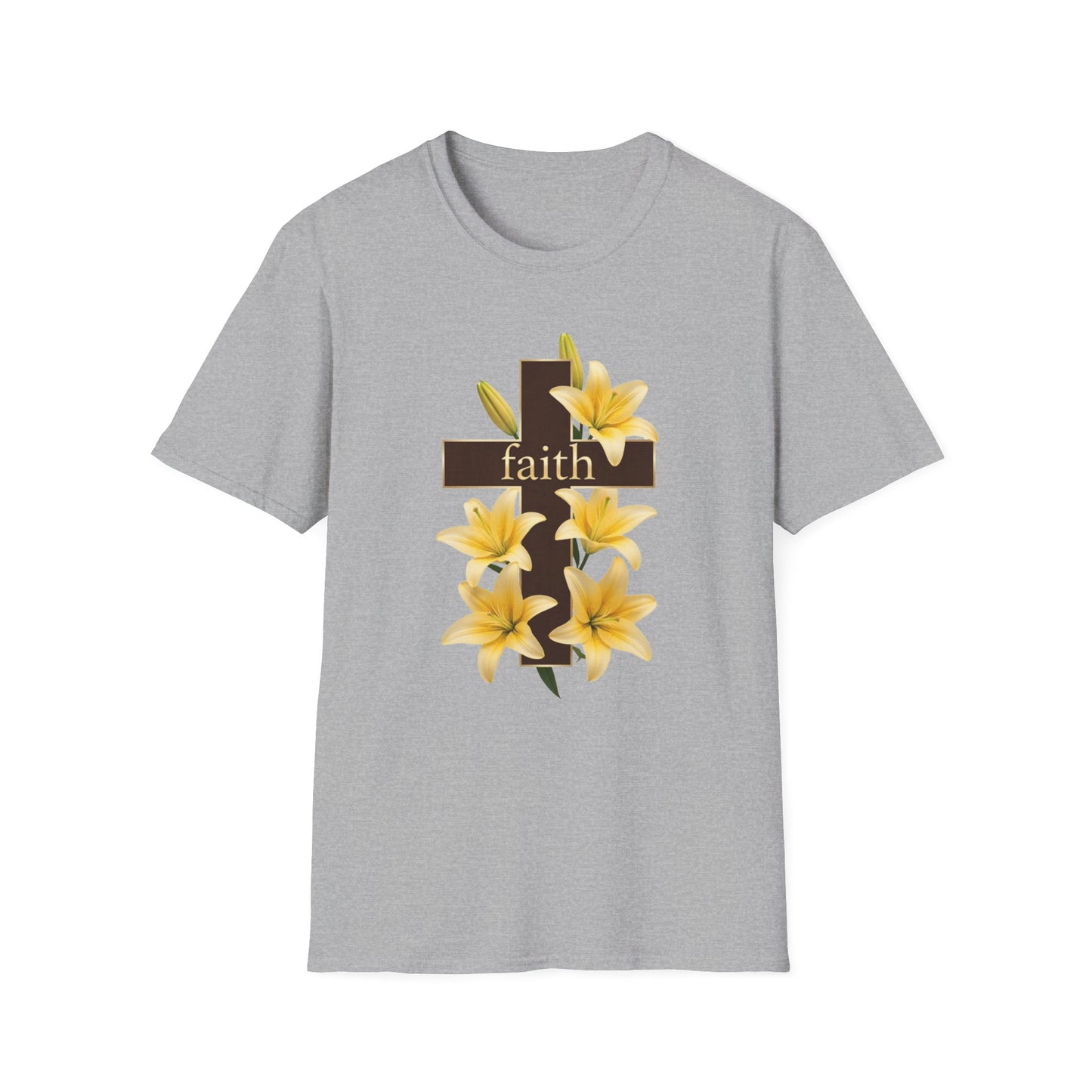 Faith Cross T‑Shirt with Yellow Lilies — Inspirational Christian Easter Tee