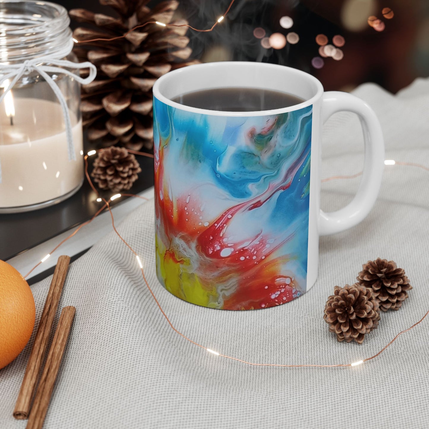 "The First Sunset" -  Earth Ceramic Mug - Acrylic Pouring Art Coffee Cup, 11oz, 15oz