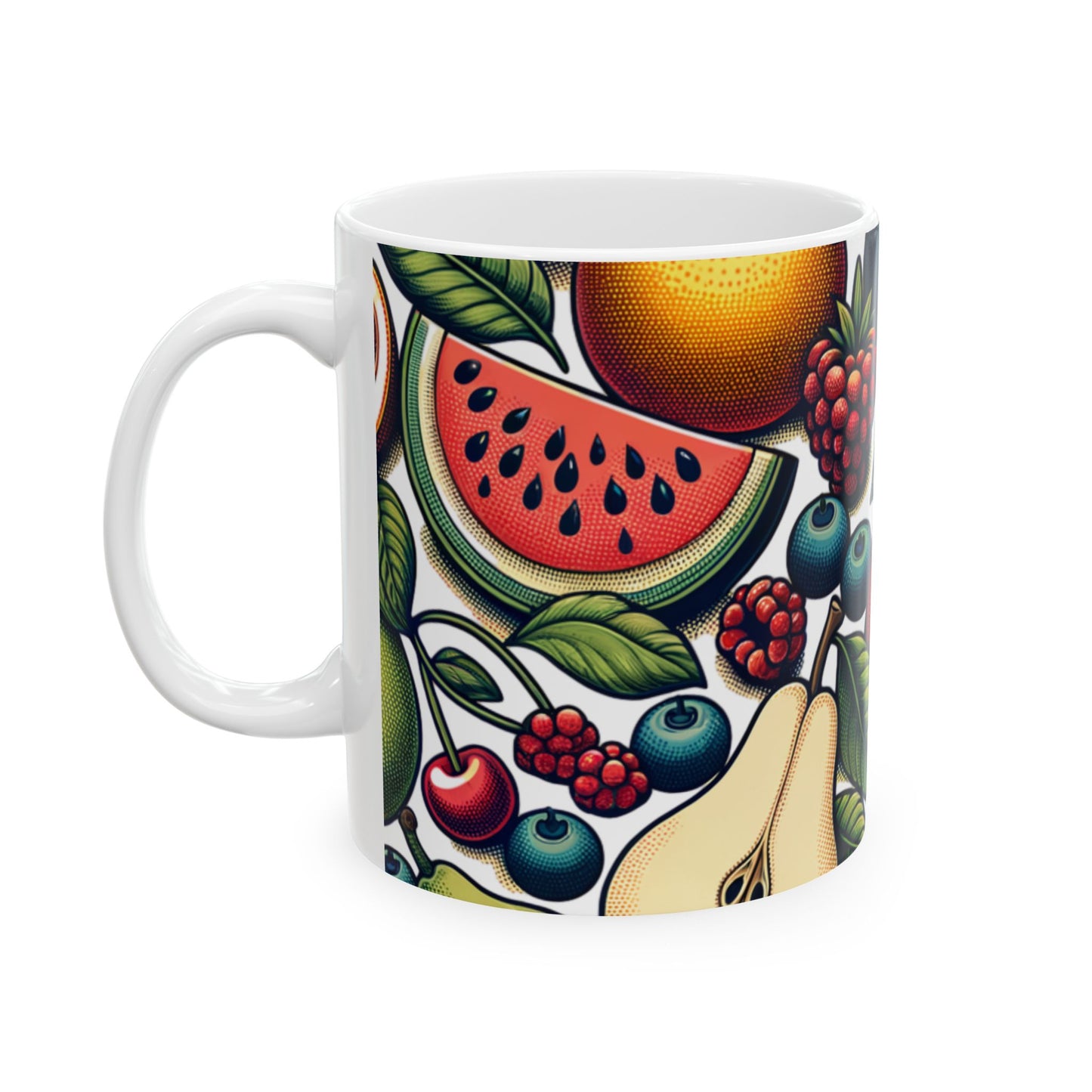 Fruit Pattern Ceramic Mug — Colorful Citrus & Berries 11oz/15oz