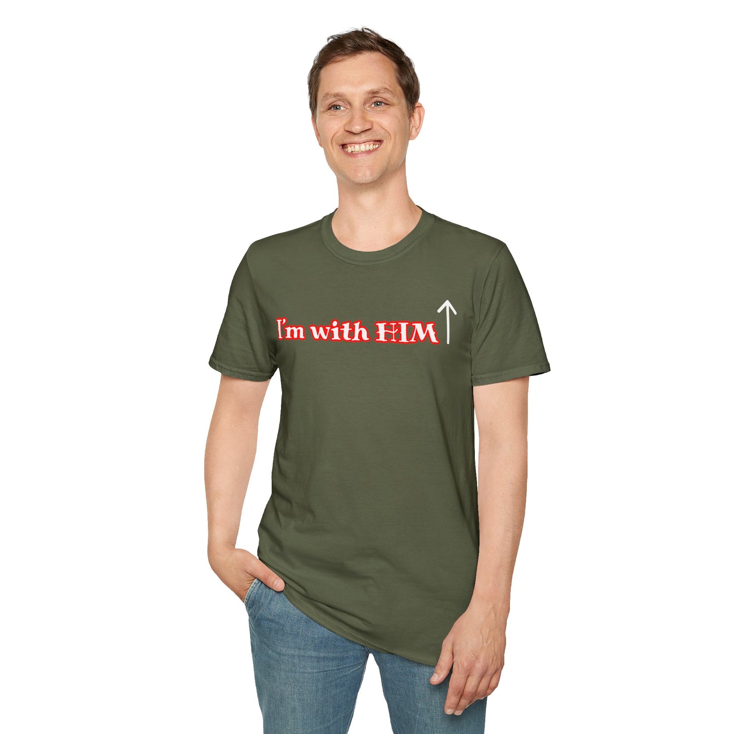 I'm With Him T-Shirt — Arrow Pointing Upward Christian Faith Graphic Tee