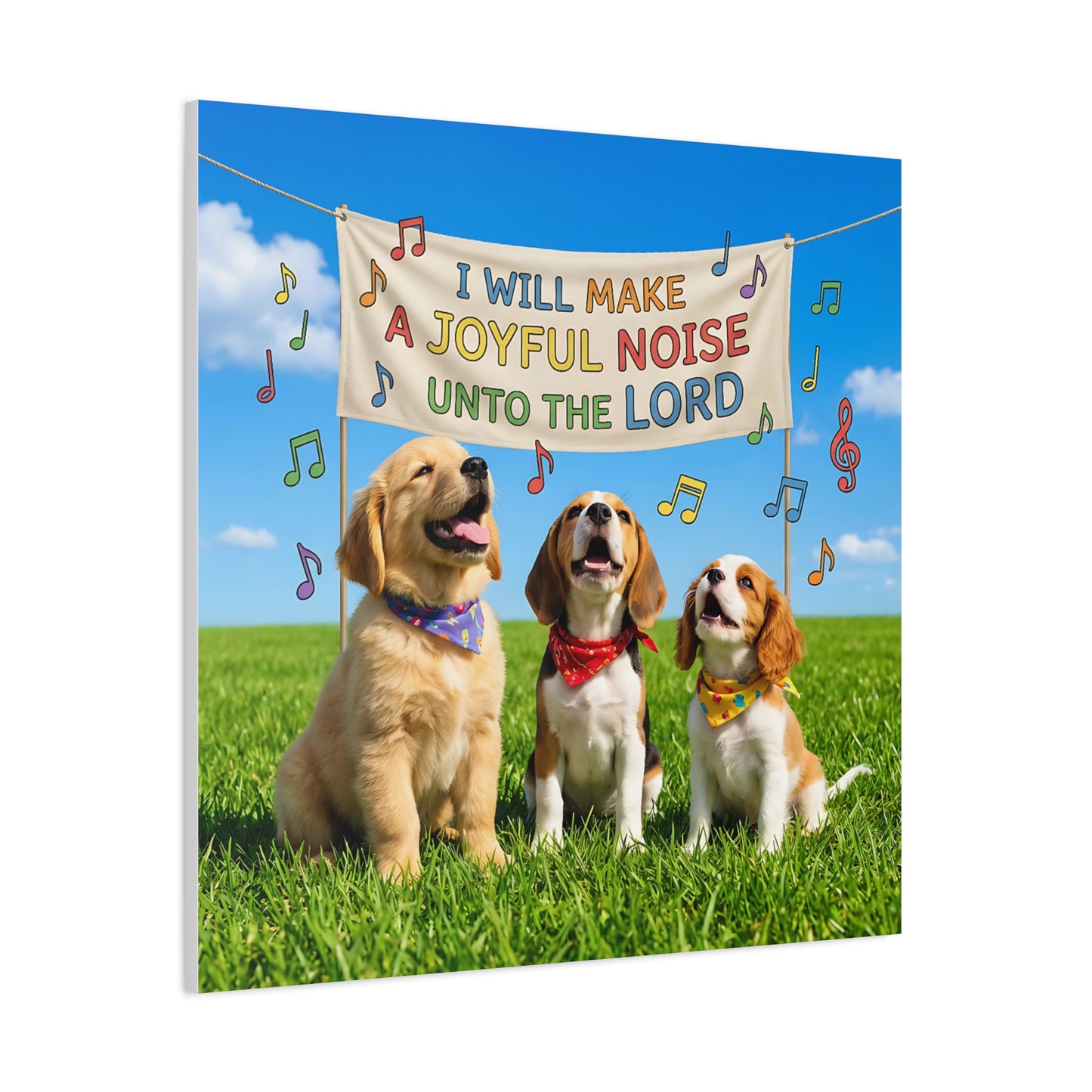Joyful Noise Puppies Canvas Wall Art — Religious Christian Bible Verse 'I Will Make A Joyful Noise Unto The Lord'