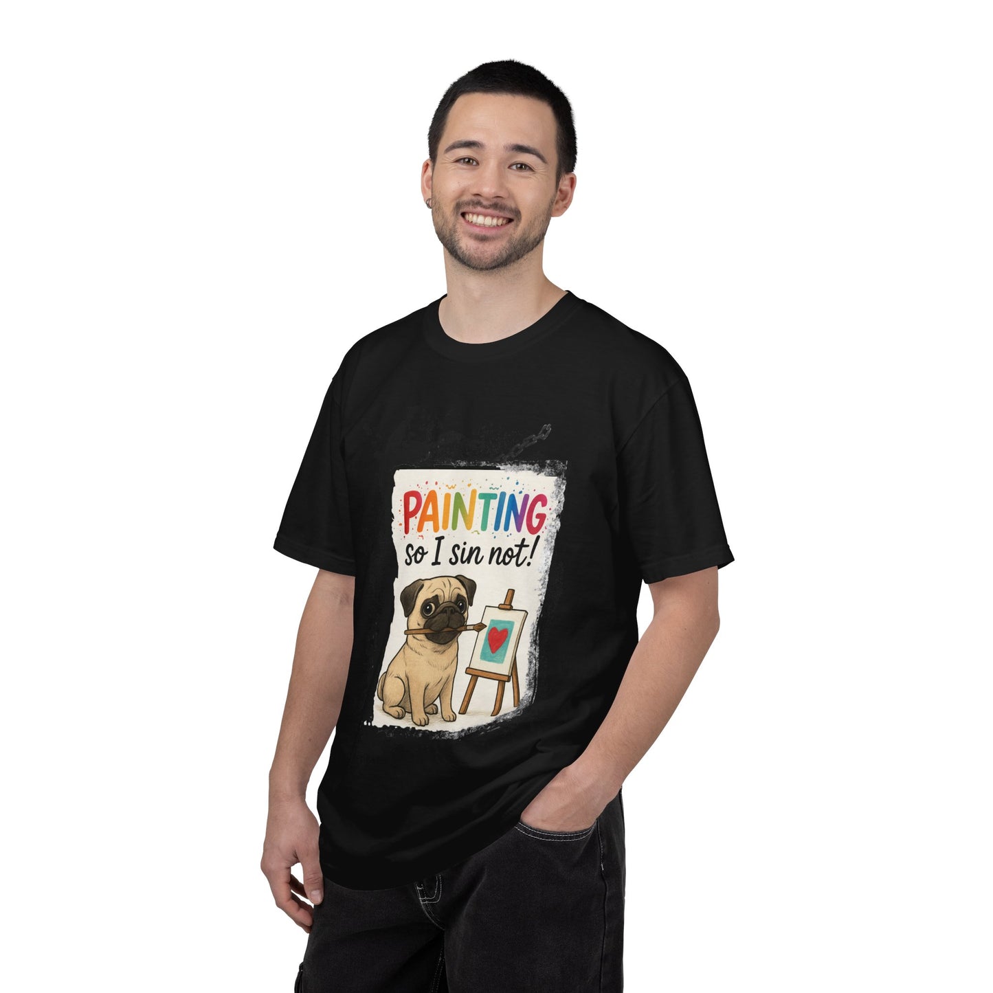 Humorous "Painting So I Sin Not" Pug T-Shirt