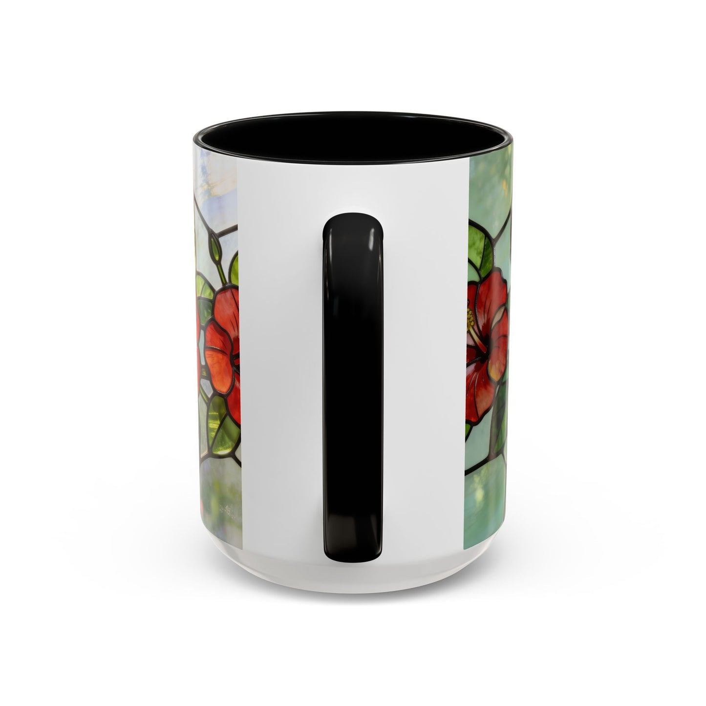 Stained Glass Floral Accent Coffee Mug — Hibiscus & Sunflower Art (11/15oz)
