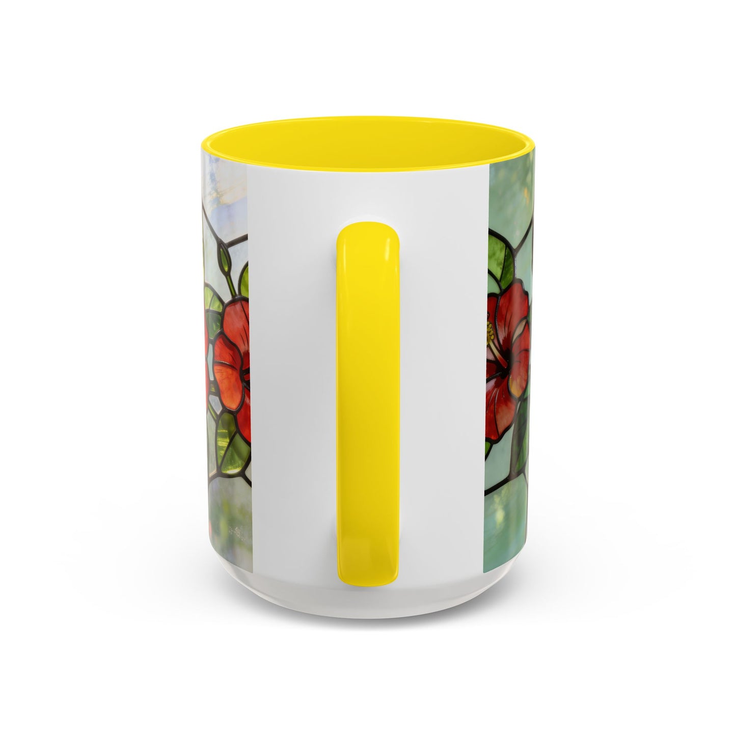 Stained Glass Floral Accent Coffee Mug — Hibiscus & Sunflower Art (11/15oz)