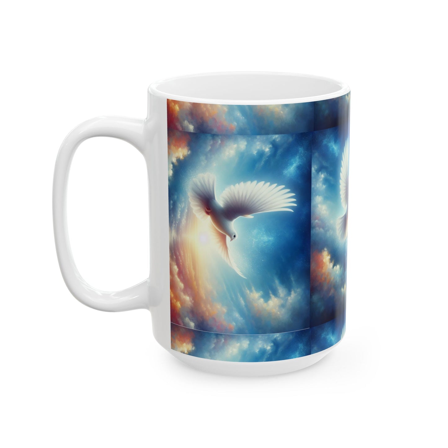 Dove in Sunrise Sky Ceramic Mug — Inspirational Faith & Sympathy Gift (11oz & 15oz)