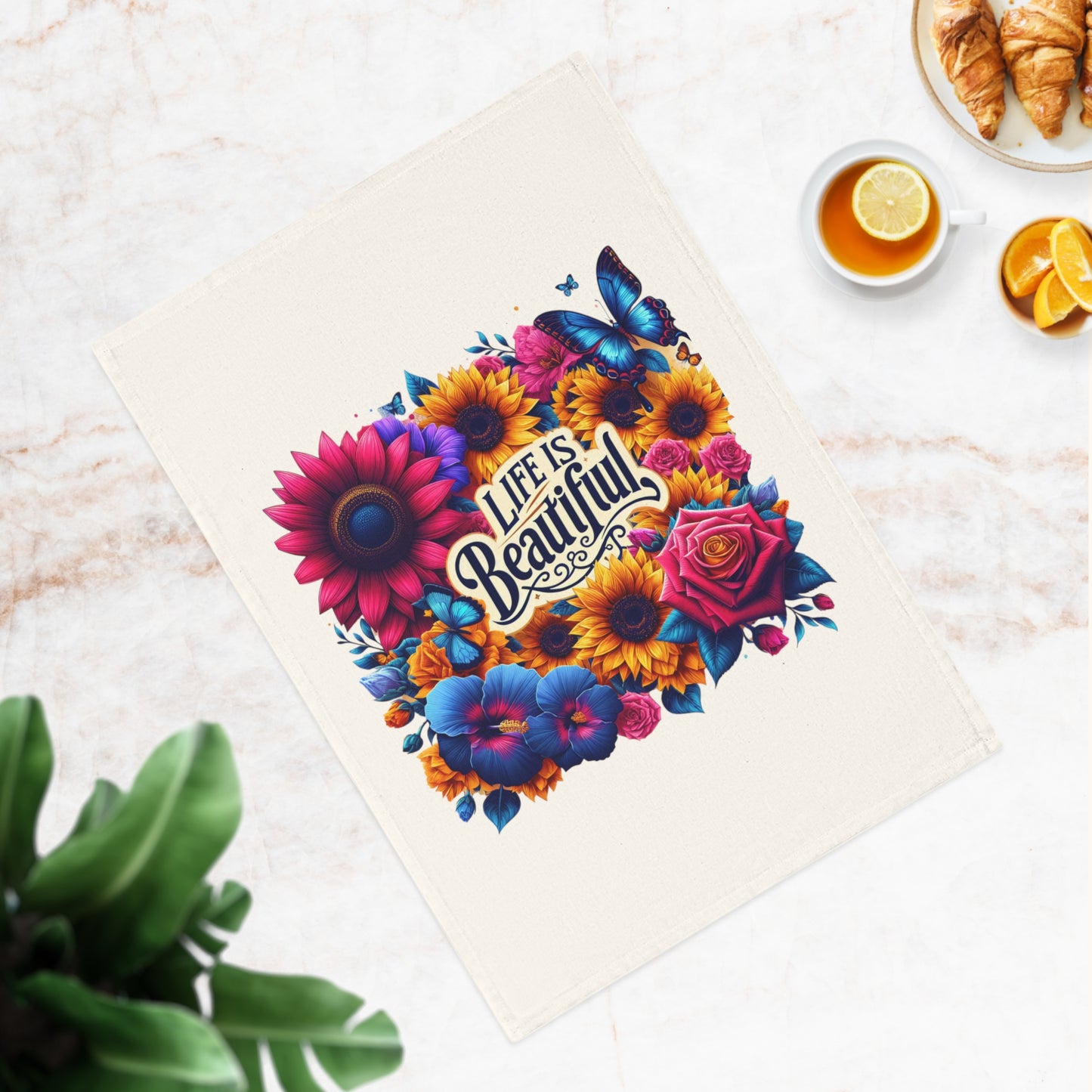 Floral Life is Beautiful 100% Organic Cotton Tea Towel