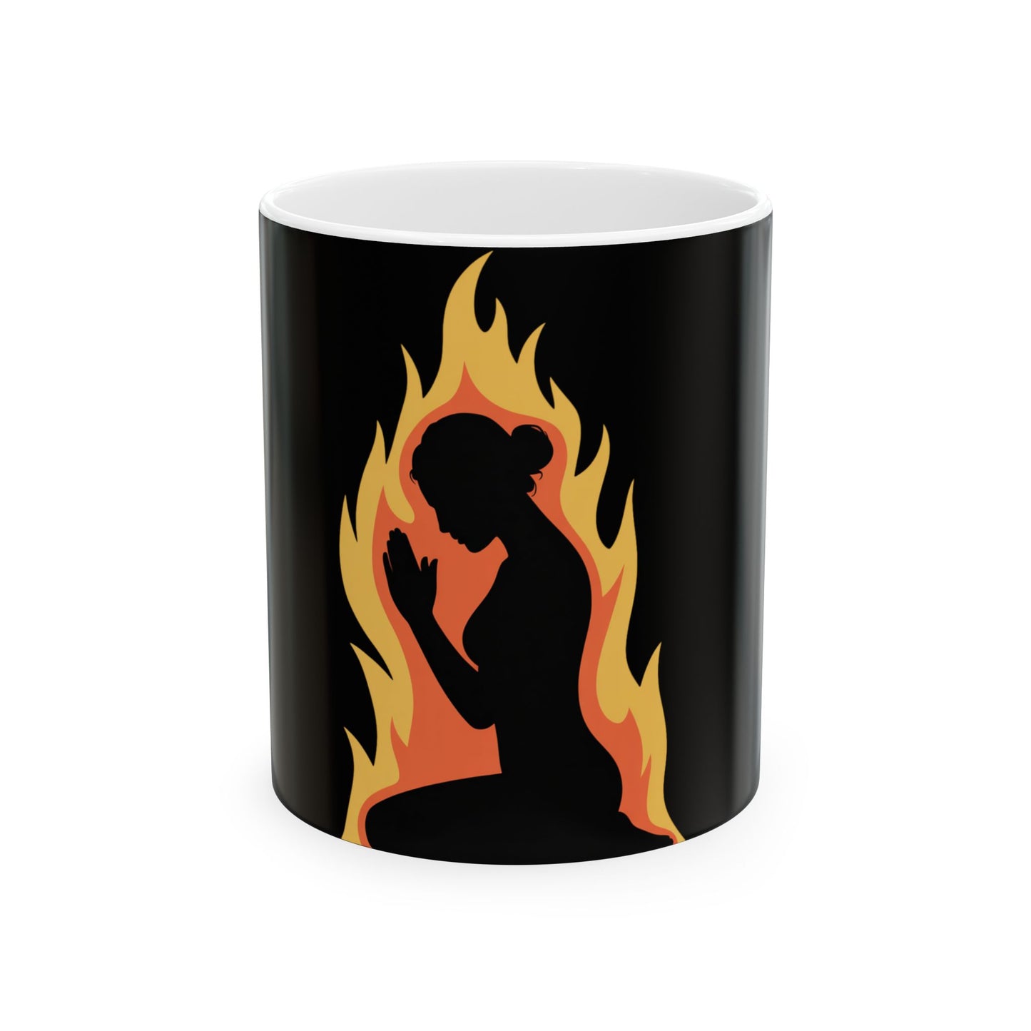 Prayerful Silhouette Flame Ceramic Mug – Inspirational 11oz & 15oz Coffee Cup
