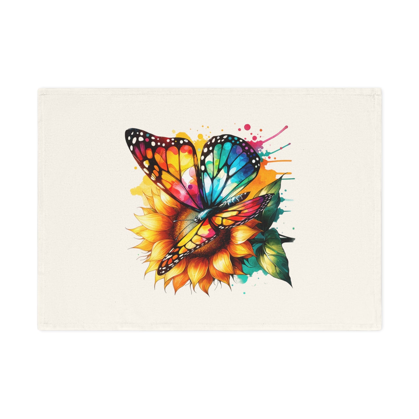 Vibrant Butterfly & Sunflower Cotton Tea Towel - Colorful Kitchen Decor