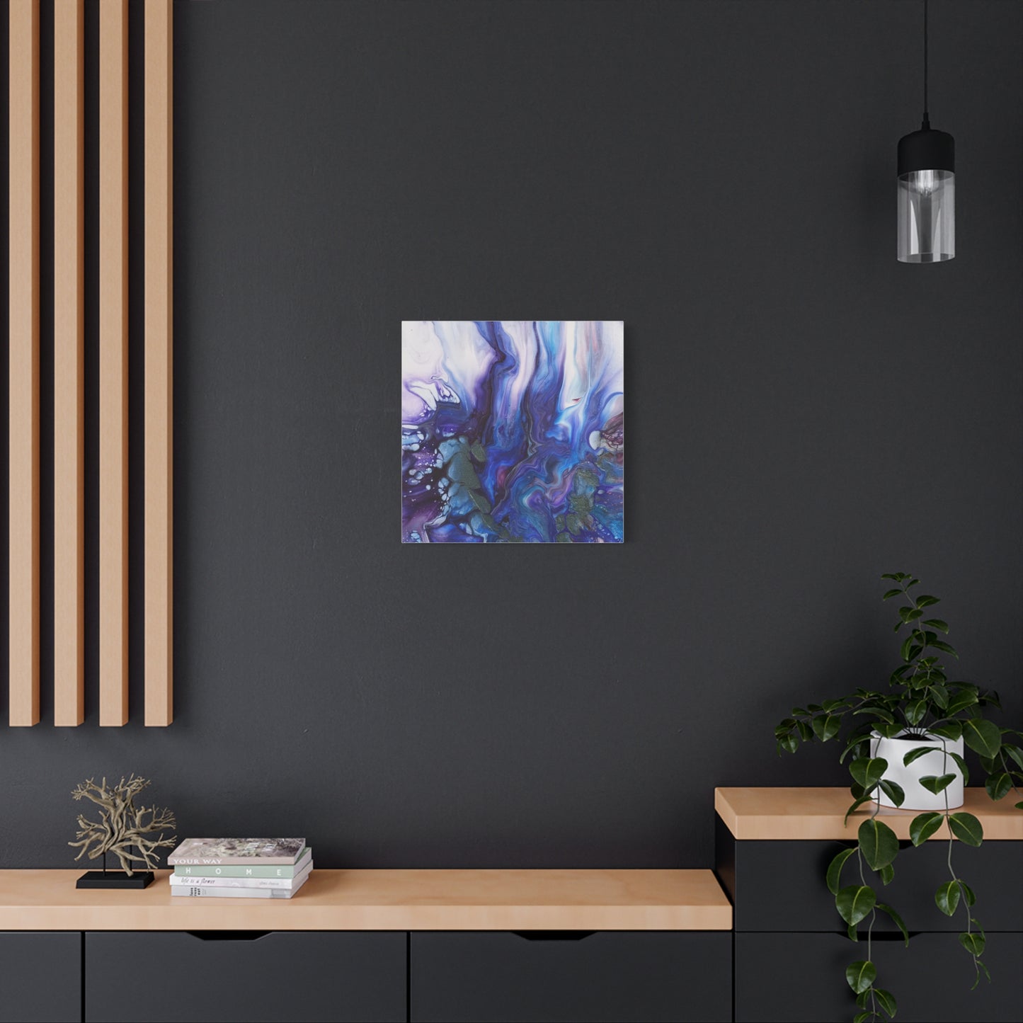 Abstract Ocean Blue Acrylic Pour Matte Canvas - Stretched Wall Art