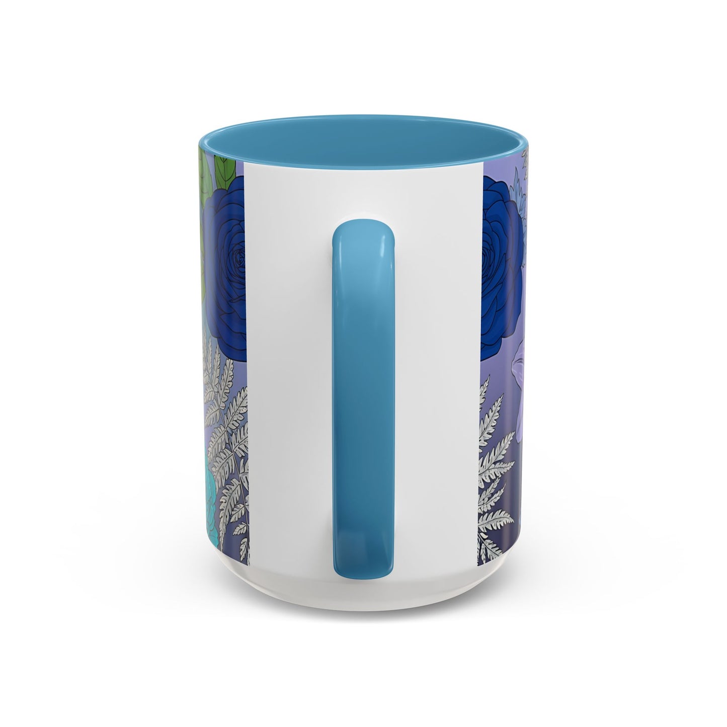 Floral Hydrangea Accent Coffee Mug — Teal & Lavender Botanical Drinkware