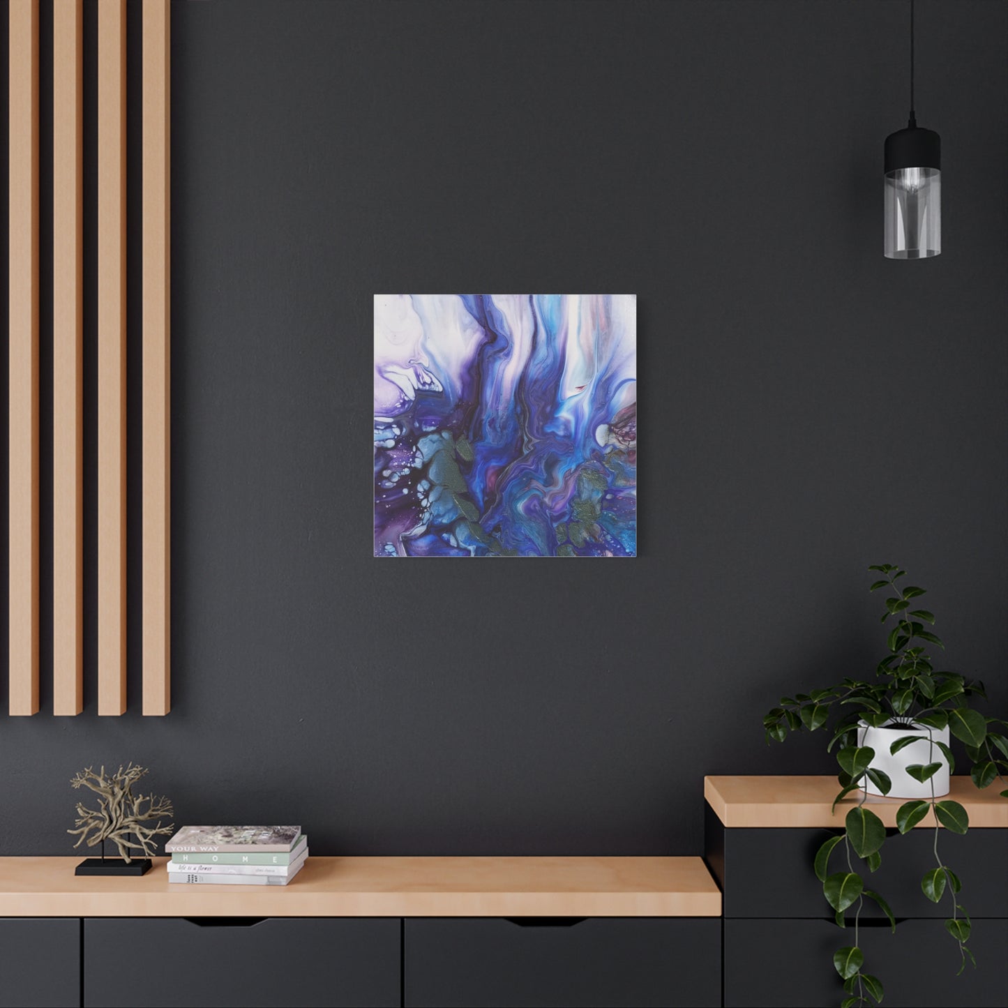 Abstract Ocean Blue Acrylic Pour Matte Canvas - Stretched Wall Art