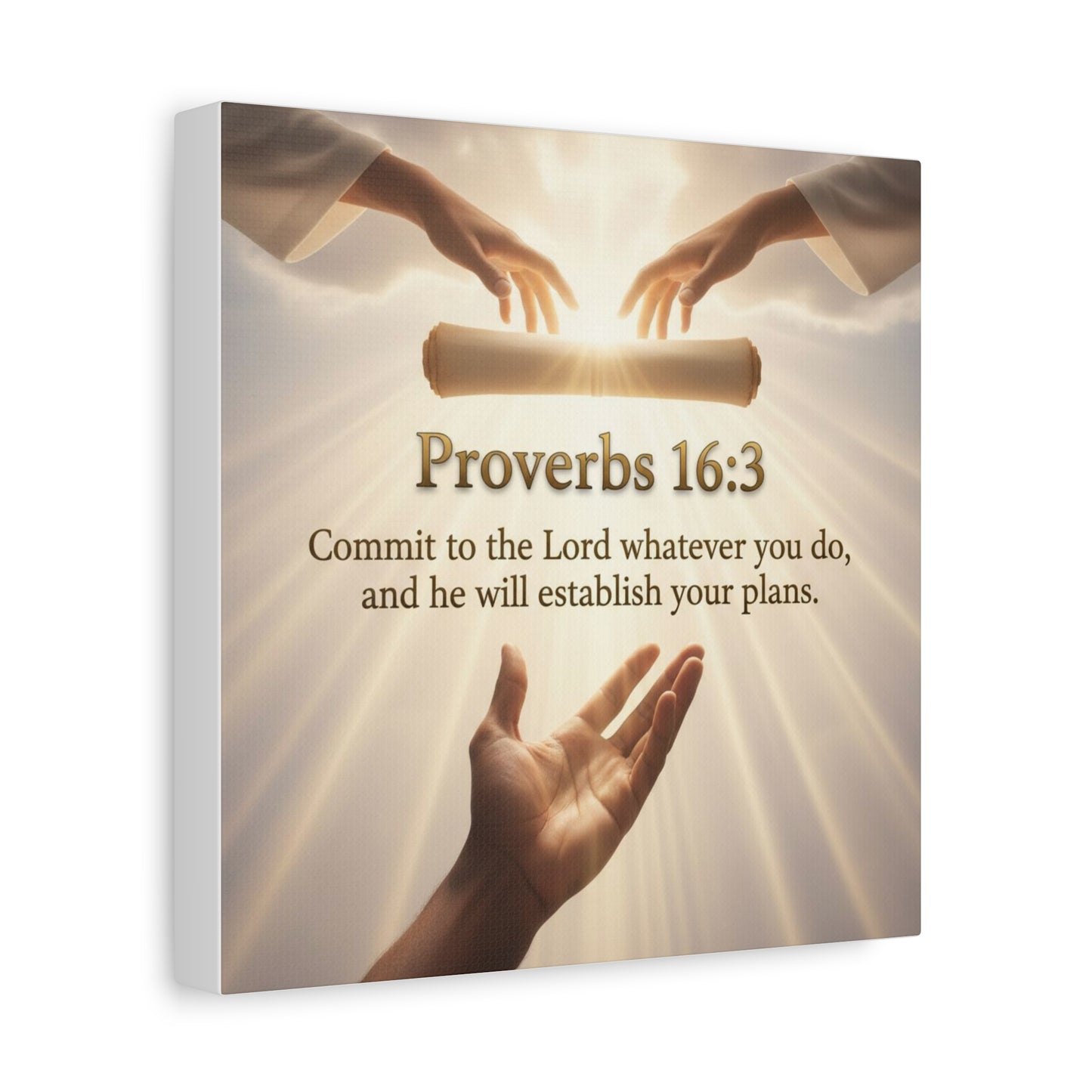 Proverbs 16:3 Canvas Print — "Commit to the Lord" Christian Wall Art, Motivational Faith Gift
