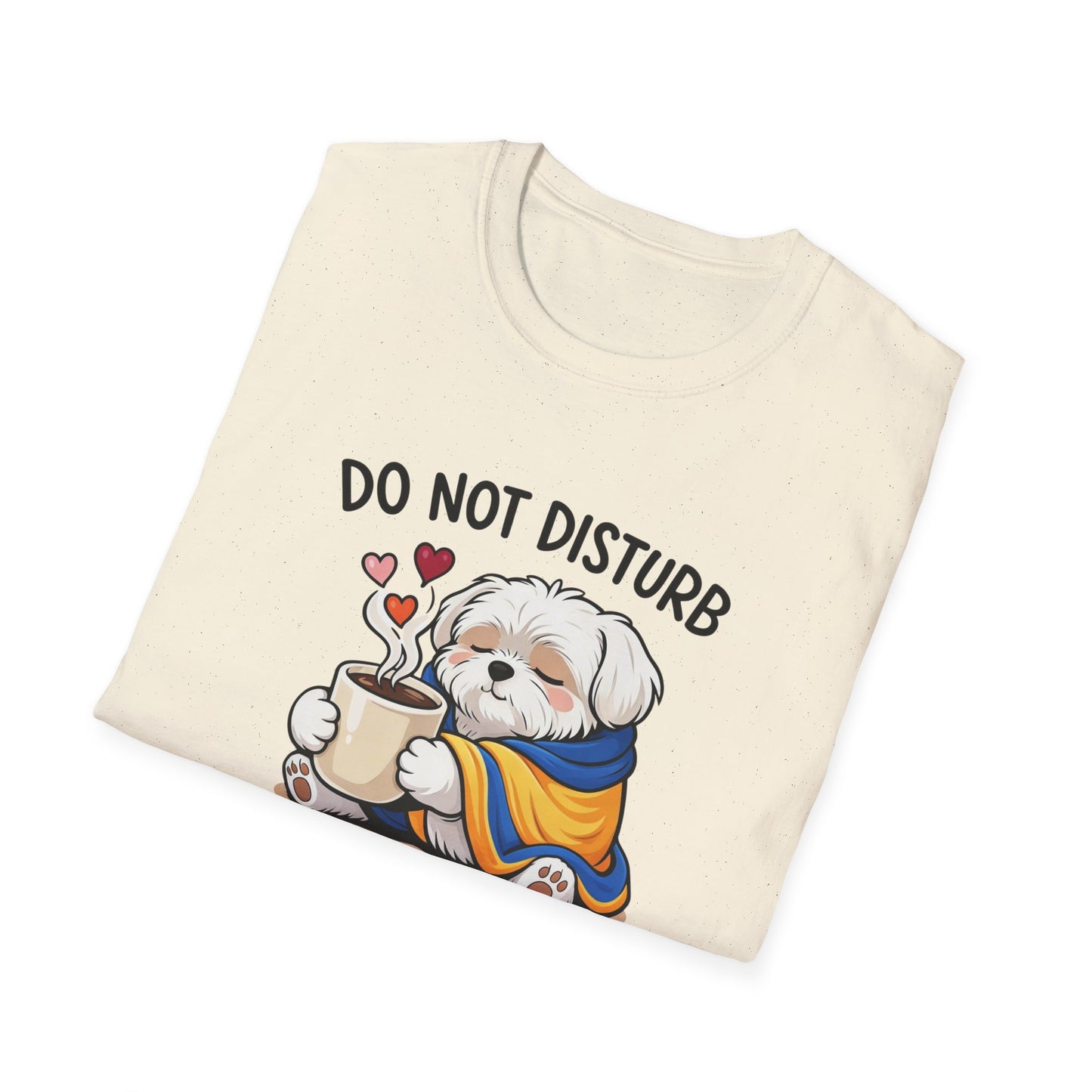 T-Shirt — "Do Not Disturb: Hot Chocolate in Progress" Cute Dog Cozy Winter Tee