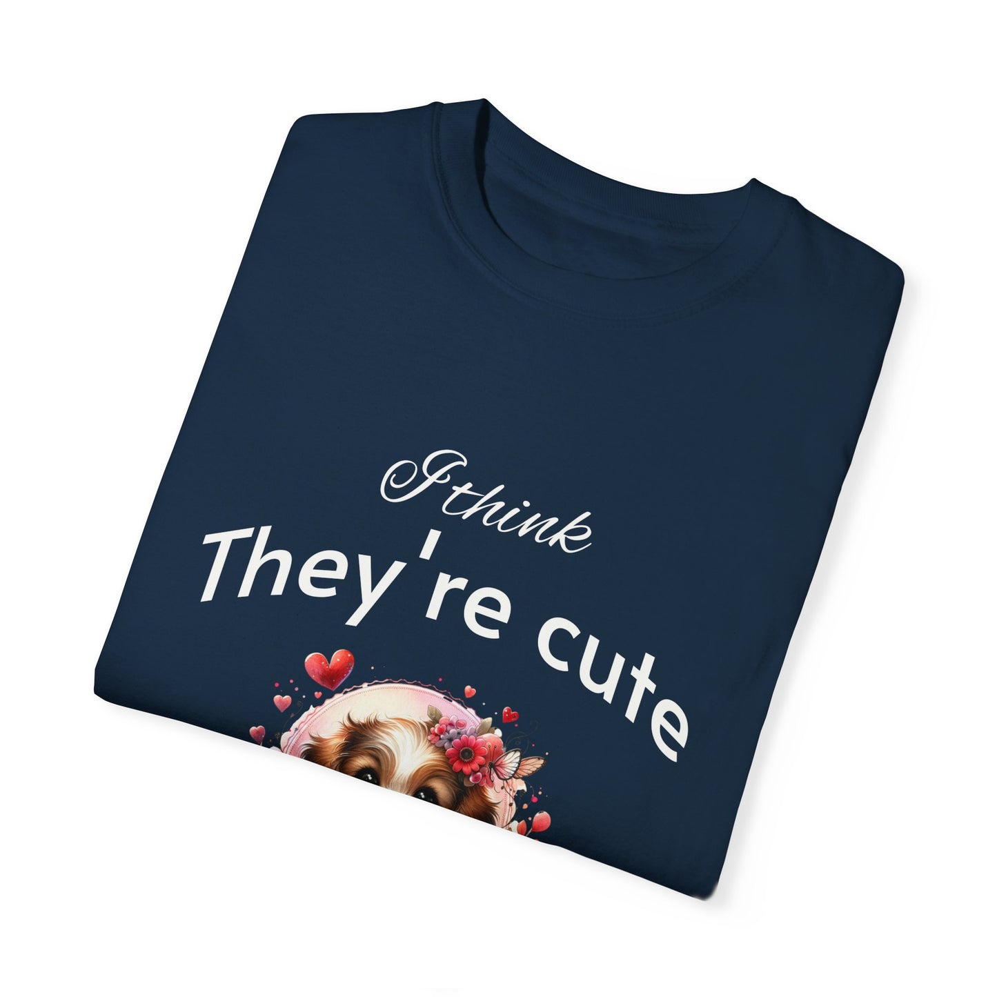 Cute Puppy Love adorned with hearts and beautiful flowers Unisex Garment-Dyed T-Shirt - Perfect for Dog Lovers