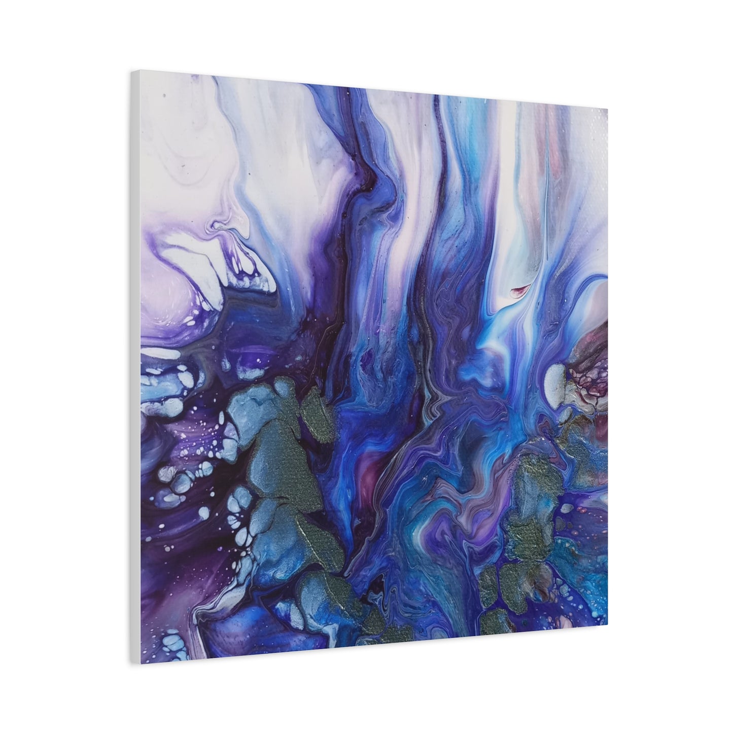 Abstract Ocean Blue Acrylic Pour Matte Canvas - Stretched Wall Art
