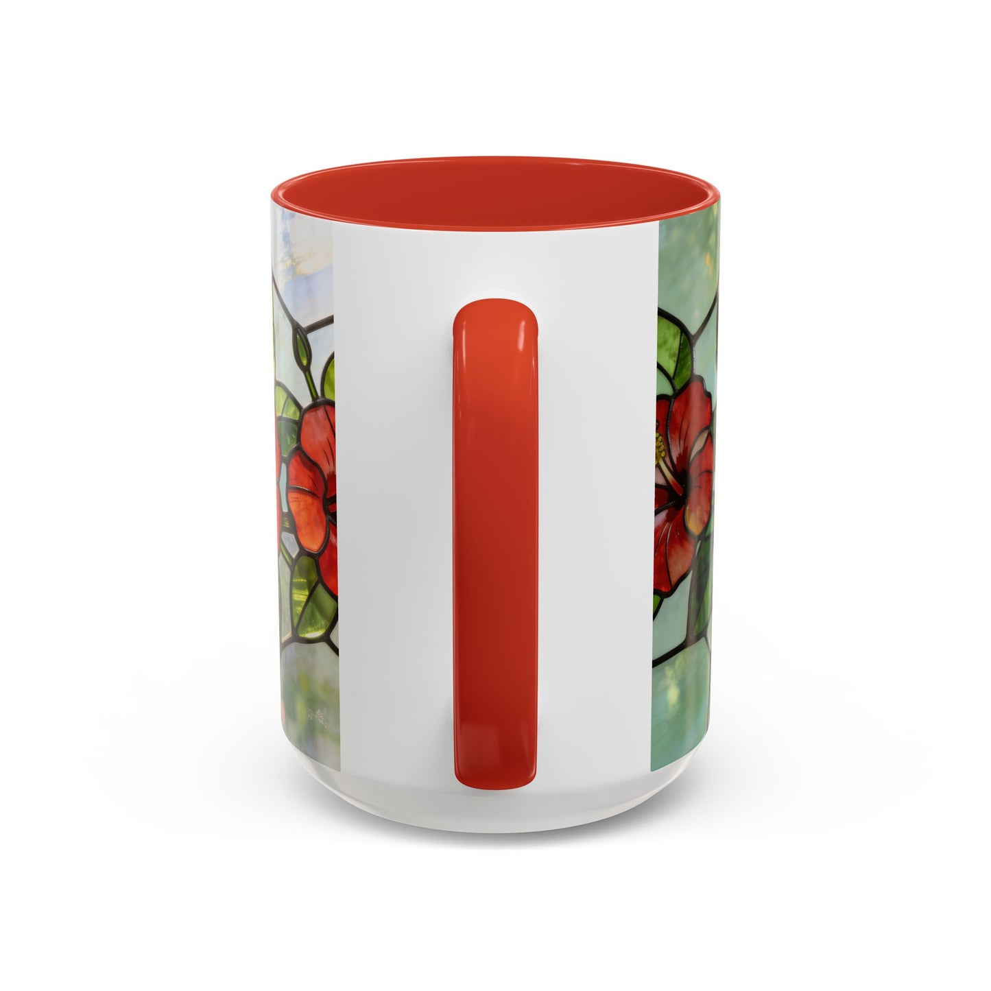 Stained Glass Floral Accent Coffee Mug — Hibiscus & Sunflower Art (11/15oz)