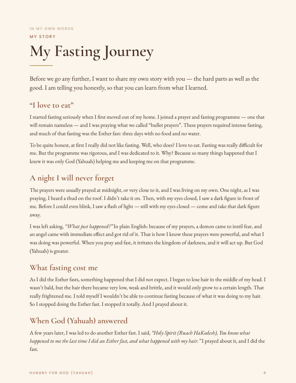 Inside page: My Fasting Journey, the author's testimony
